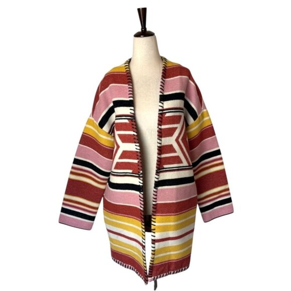 Rebecca Minkoff Coat Women Medium‎ Red Aztec Kahlo Open Front Striped Luxury - Picture 2 of 11